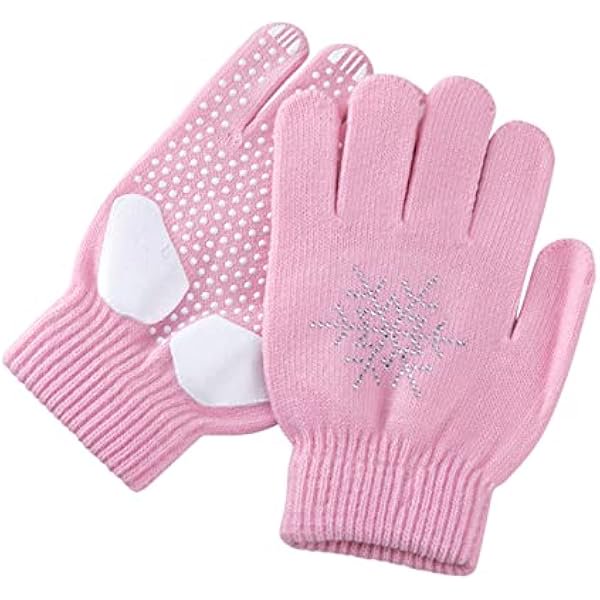 wonima44 Gel Padded Ice Skating Gloves with Rhinestone Snowflakes for Kids Girls Boys, Figure Skating Gloves for Practice