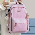thumbnail image 6 of HAHUT Large Capacity Nylon Striped Backpacks for Women Men, Lightweight Multiple Pockets Schoolbag for College Travel Office Work & Daily Use (Pink), 6 of 7