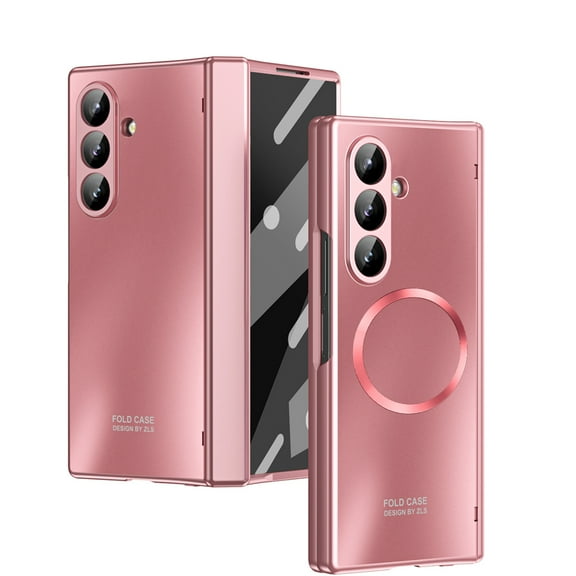 Dteck Magnetic Case for Samsung Galaxy Z Fold 6,Shockproof Electroplated PC Hinge Protection Case Compatible Mag Safe Built-in Front Screen Protector Slim Cover for Galaxy Z Fold 6,Rosegold