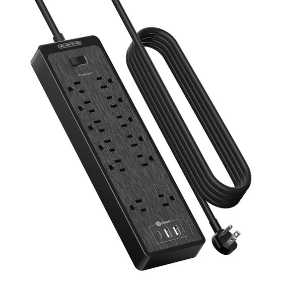 NTONPOWER 15 ft Extension Cord, Flat Plug Surge Protector Power Strip with USB, 12 Outlets Surge Protector Wall Mount, 2100 Joules, 1875W, 15A Circuit Bre