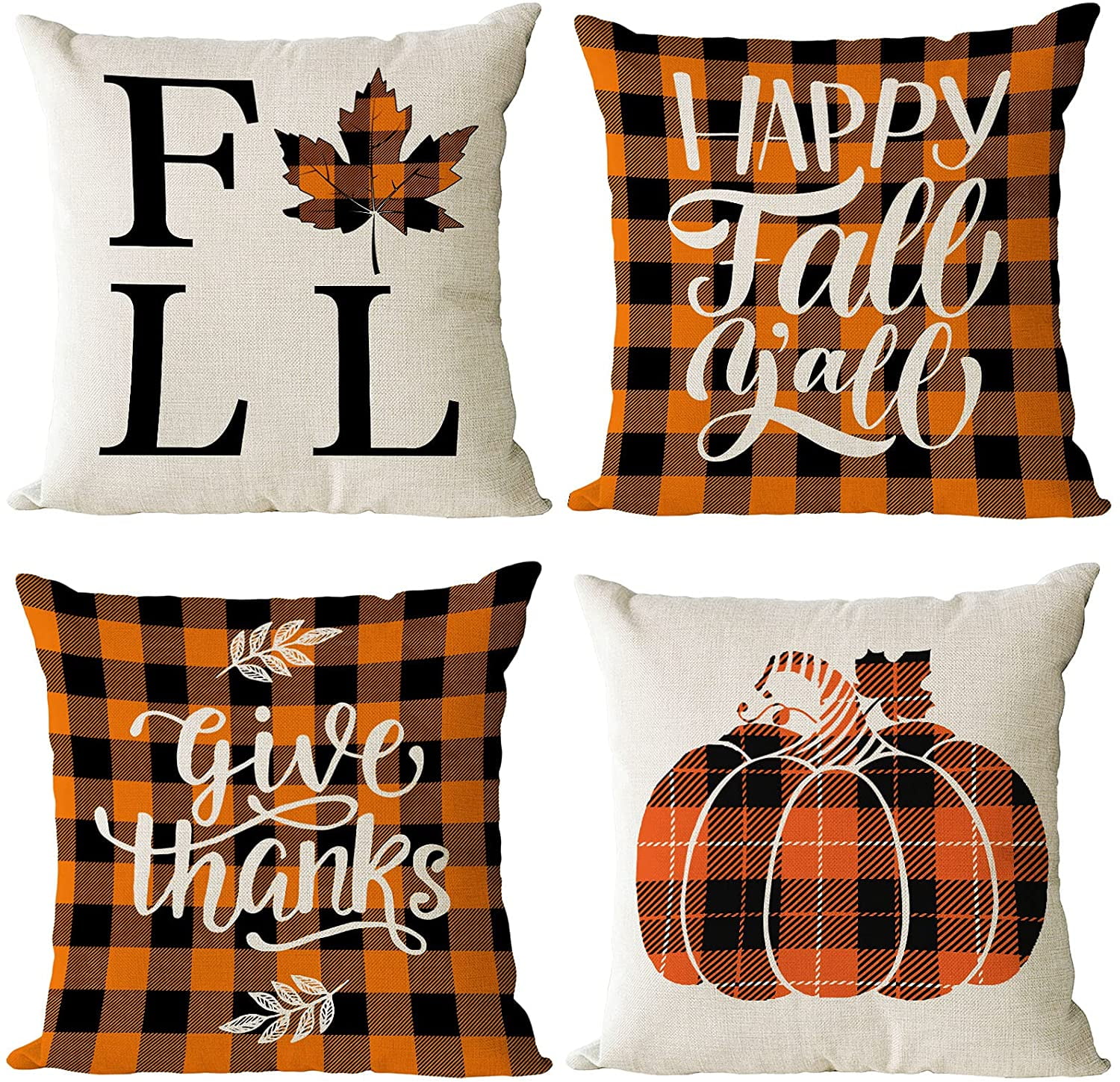 YeeJu Fall Decor Pillow Covers 18x18 Set of 4 Orange Pumpkin Maple Leaf Outdoor Fall Throw Pillows Thanksgiving Autumn Farmhouse Decorative Cushion Case for Home Couch Sofa Decorations 18 inch