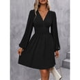 thumbnail image 3 of Women's V-Neck Long Sleeve Wrap Waist A-Line Mini Dress, 3 of 4