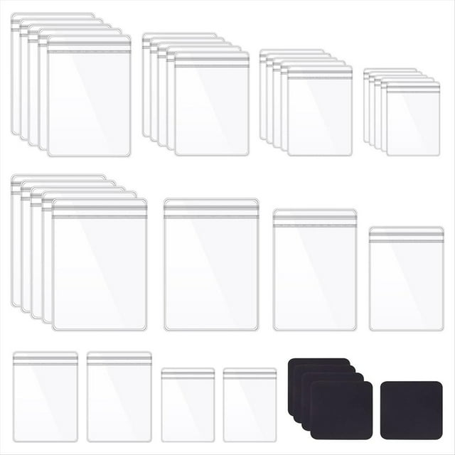 Bolsa de Joyería de PVC Transparente de 190 Piezas, 5 Tamaños, Bolsa de Plástico Autosellada con Cremallera y Tiras de Papel Antideslustre, Kit Surtido