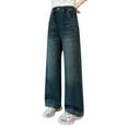 thumbnail image 4 of Ruyang Girls Baggy Jeans High Elastic Waist Denim Pants Kids Casual Straight Wide Leg Jeans with Pockets Streetwear Summer Pants, 4 of 8