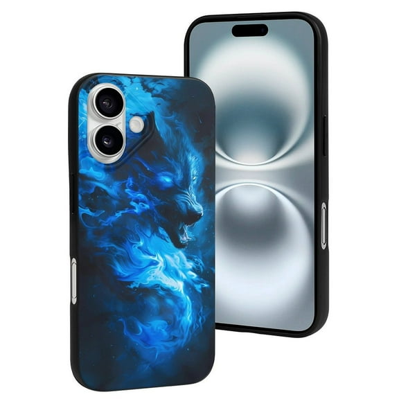 Compatible with Iphone 16 Case - Cute Soft Blue Fire Cool Wolf Silicone Case Compatible with Iphone 16 Phone Case for Women Men
