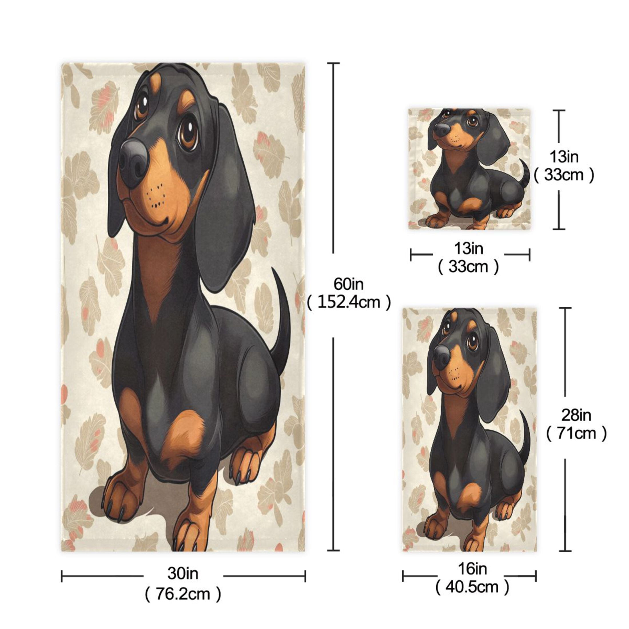 WOBOGO Dachshund Pattern Ultra Soft 3 Pack Cotton Towel Set Includes 60 x 30in Bath Towel 28 x 16in Face Towel and 13 x 13in Small Square Towel for Everyday Use Lightweight and Compact
