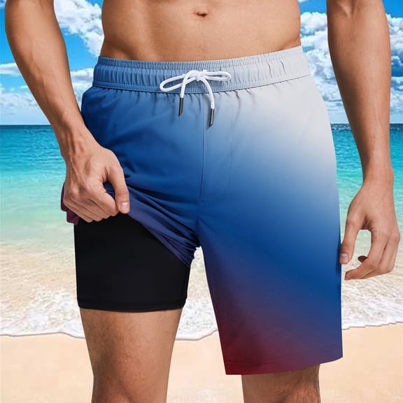 Fnnxeal Mens Ombre Blue Quick Dry Swim Trunks with Liner | Waterproof Beach Board Shorts for Swimming Surfing,Size 3XL