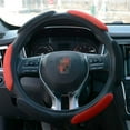 thumbnail image 2 of Funda para volante de coche (negro y rojo), cojín de mano antideslizante, ajuste universal, 15''/38cm, 2 of 5