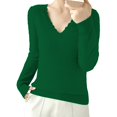 thumbnail image 2 of IMENGL Women's spring solid short lace v neck pullover, Green L, Size M-2XL, 2 of 4