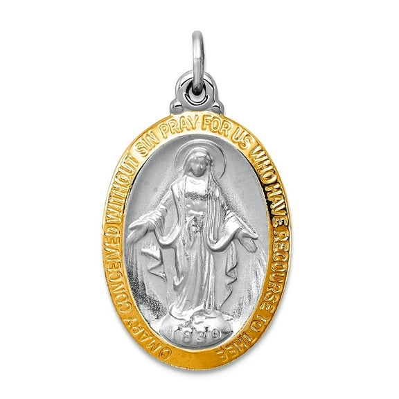 925 Sterling Silver Solid Polished Not engraveable Immaculate Conception Medal Charm 25x14mm Wide Pendant Necklace for W