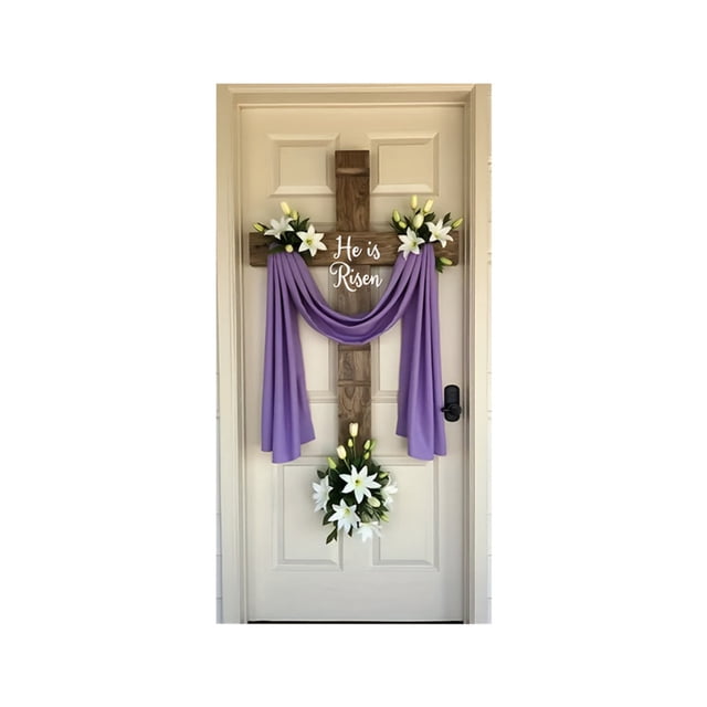 Easter Door Curtain with Easter Egg Rabbits Print Festival Door Cover for Home Decor 2Pc