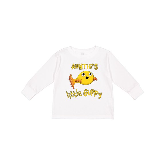Inktastic Auntie's Little Guppy- cute yellow fish Boys or Girls Long Sleeve Toddler T-Shirt