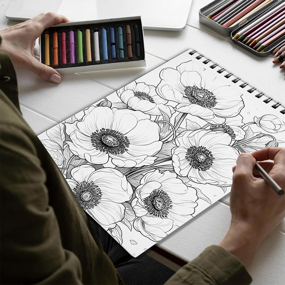 Netecom Large Print Anemones Coloring Book for Adults, Spiral Bound, Soft Cover