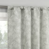 No. 918 Koda Woven Jacquard Leaf Semi-Sheer Rod Pocket Curtain Panel, 50"W X 63"L, Light Gray