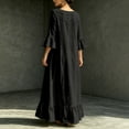 thumbnail image 6 of Women's V Neck Flowy Midi Dress, 3/4 Bell Sleeve Ruffle Hem Loose Casual Dress with Side Pockets, Boho Vacation Dress for Beach Daily Outfits Black L(L), 6 of 9