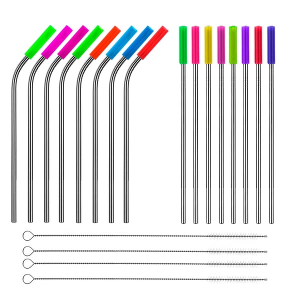 Set de 36 piezas Popotes de Acero inoxidable y limpiadores ilios innova con silicona reutilizables Gris