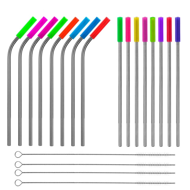 Set de 36 piezas Popotes de Acero inoxidable y limpiadores ilios innova con silicona reutilizables Gris
