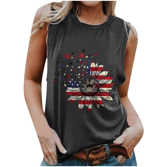 AnuirheiH American Flag Tank Tops for Women 4th of July Clothes Sleeveless Patriotic Shirts Summer Women American Flag Tank Tops USA Flag Stars Stripes Printed Sleeveless T-Shirt Tee Tops
