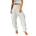 thumbnail image 1 of Pantalones harem con cintura elástica y lentejuelas para mujer: corte holgado, cintura media, bolsillos, pantalones bombachos informales de color liso para fiestas/uso diario, 1 of 6