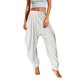 thumbnail image 1 of Pantalones harem con cintura elástica y lentejuelas para mujer: corte holgado, cintura media, bolsillos, pantalones bombachos informales de color liso para fiestas/uso diario, 1 of 6