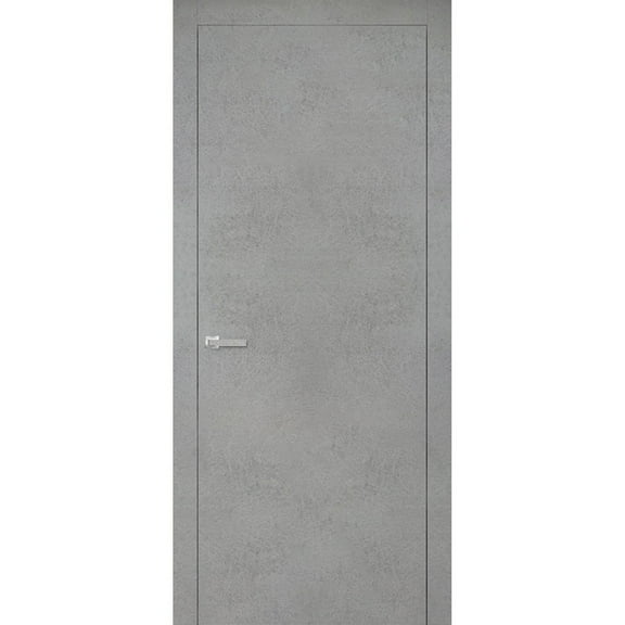 Modern Solid Interior Pre-Hung Door with Handle | Planum 0010 Concrete | Single Regural Panel Frame Trims | Bathroom Bedroom Sturdy Doors-18" x 84"