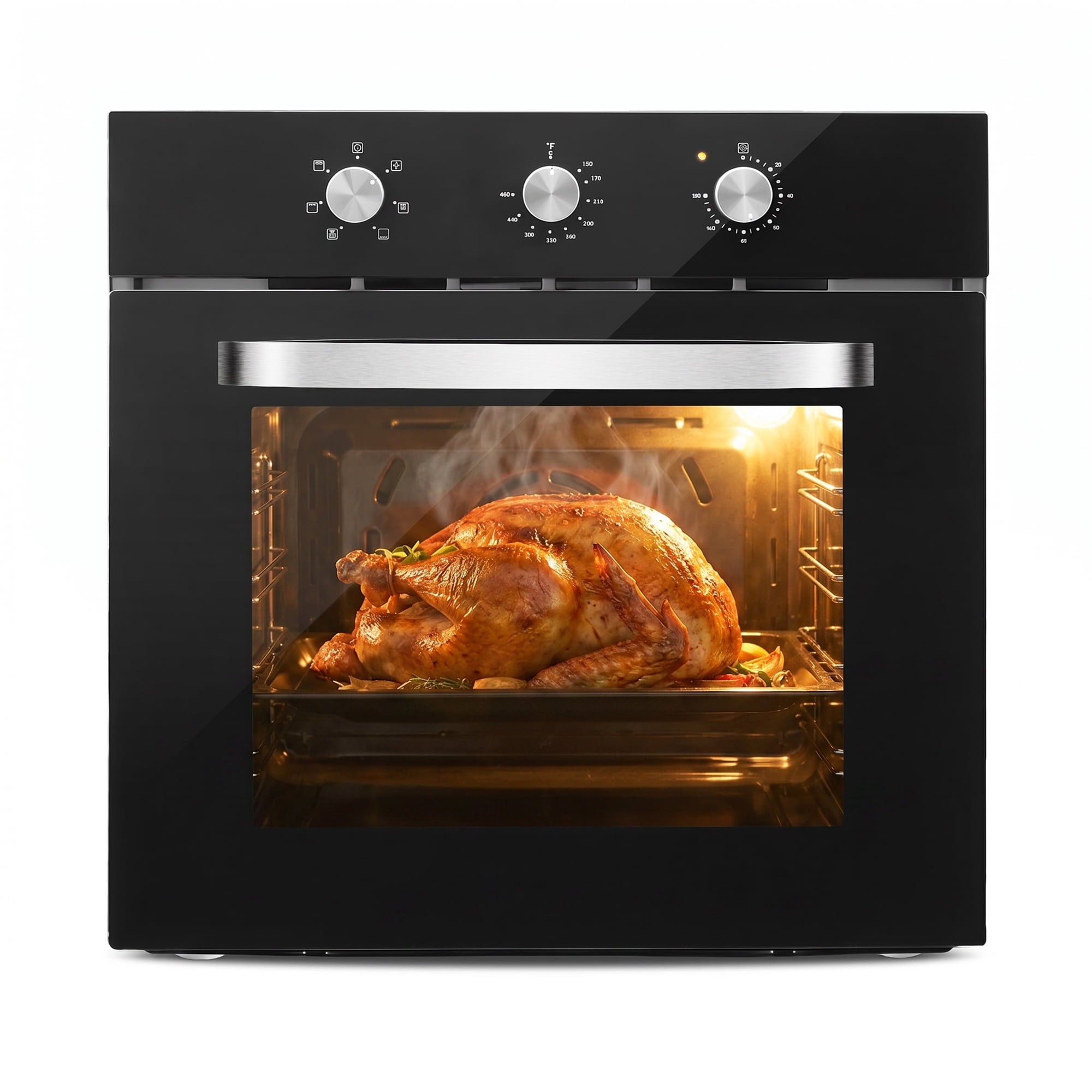 Ounin 24 Inch Built-in Electric Single Wall Oven, 2.72 Cu. Ft. Convection Wall Oven with 3-Layer Glass Door, 6 Cooking Modes, 2800W, Black Glass