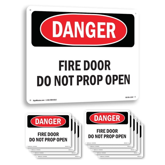 Fire Door Do Not Prop Open OSHA Danger Rigid Plastic Sign 24 Inch x 18 Inch - 10 Pack