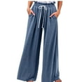 thumbnail image 2 of QUINDOS Womens Pants Wide Leg High Waisted Long Casual Pants Drawstring Straight Fit Trousers with Pockets, 2 of 7