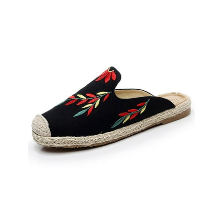 

Colisha Womens Summer Flats Embroidered Espadrilles Slip On Mules&Clogs Beach Lightweight Slides Shoes Non-slip Canvas Shoe Black 7