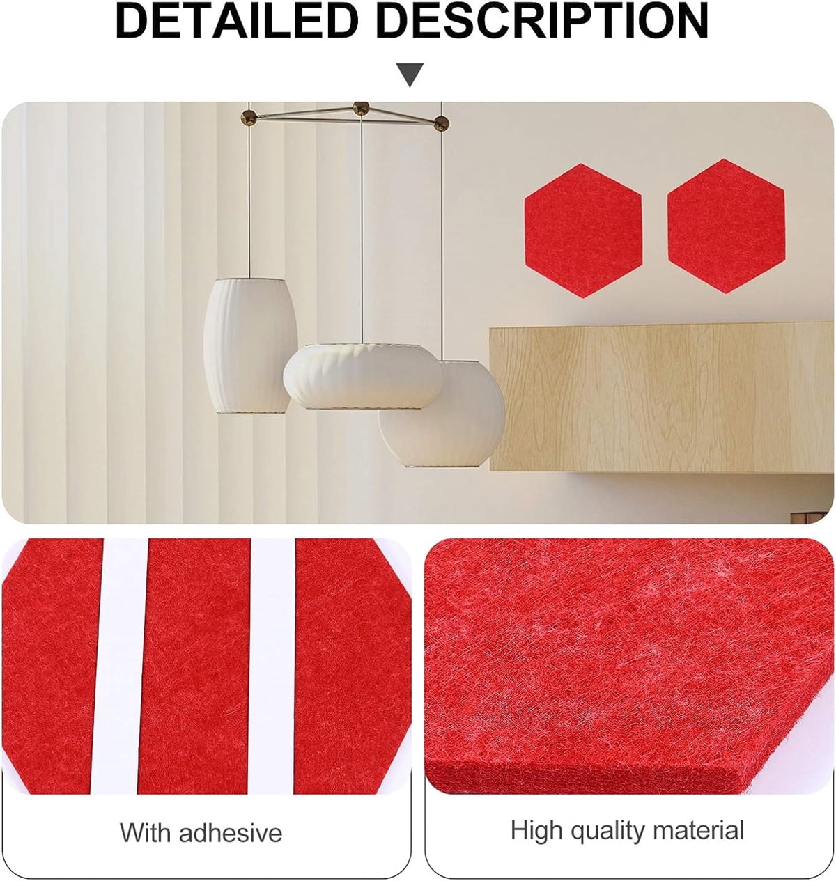 Bexikou 6 Pcs Felt Hexagon Wood Bulletin Board for Walls with 200 Pushpins,Lightweight Self Adhesive Felt Pin Cork Board Tiles for Display Paste Notes Photos Memos Wall Office Decor,Red