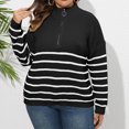 thumbnail image 5 of Gytharion Women's Quarter Zip Sweaters Loose Striped Turn Down Collar Long Sleeve Pullover Tops with Ribbed Cuffs Fashion Jumper Tops, 5 of 6