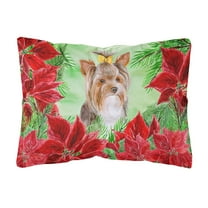 Carolines Treasures CK1370PW1216 Yorkshire Terrier 2 Poinsettas Canvas Fabric Decorative Pillow  12H x16W multicolor