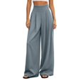 thumbnail image 2 of Karymi Women's Pants Solid High Waist Pleated Wide Leg Pants, Elastic Back Waist Casual Suit Trousers, Loose Flowy Yoga Palazzo Pants, 2 of 9