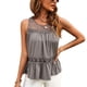 thumbnail image 1 of Camisa sin mangas con bordado de encaje para mujer, camisetas sin mangas elegantes con cuello redondo y dobladillo con volantes, 1 of 5