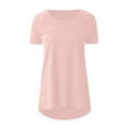 thumbnail image 4 of Womens Short Sleeve Tunic Top Plus Size Round/V-neck Flowy Tee Loose Long Tops Wear with Leggings Plain Comfy Tshirt, 4 of 5