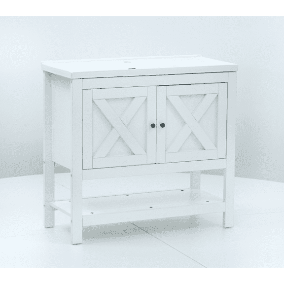 DreamCurship Bathroom Vanity with Sink Combo, 35'' Bathroom Storage Cabinet with Storage, Farmhouse Bathroom Vanity Cabinet with 2 Doors and Open Shelf, White