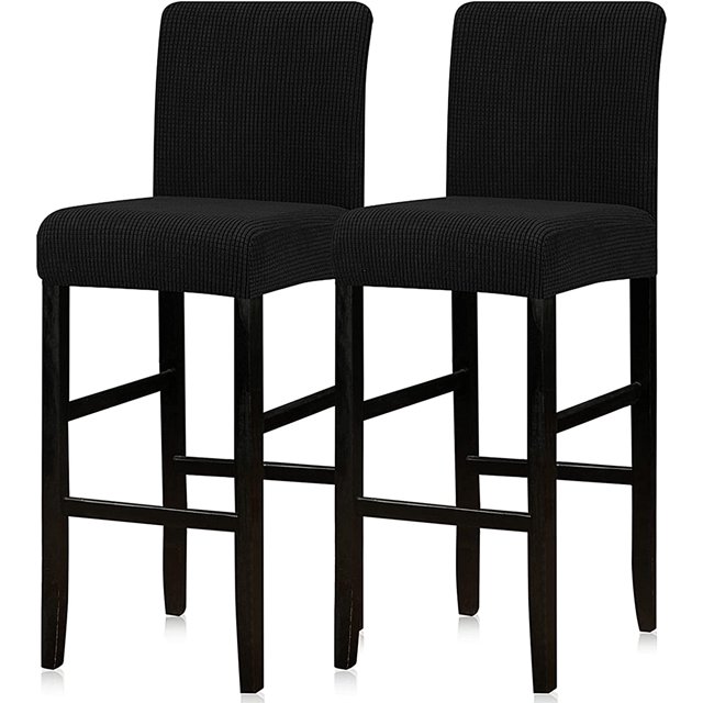 Reusable Pub Counter Stool Chair Covers Slipcover Stretch Removable Washable Dining Room Chair Covers Set of 2(Black)