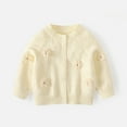 thumbnail image 2 of Rggeeun Toddler Girls Sweaters Handmade 3D Floral Detail Knit Cardigan Round Neck Long Sleeve Soft Thermal Pullover For Baby And Kids Youthful Tops,Beige,100, 2 of 3