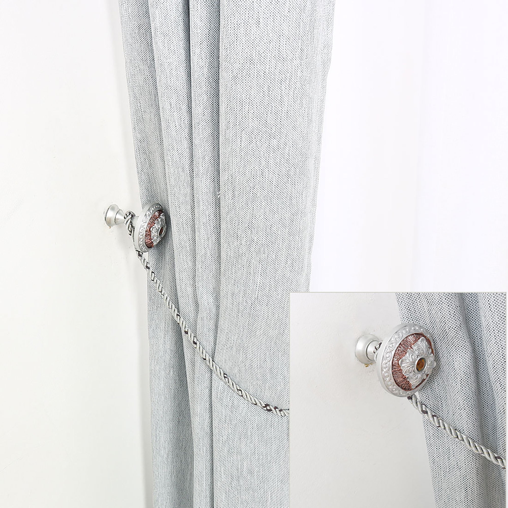 2pcs Zinc Alloy Window Silver Tone Curtain Tieback Hook Drapery