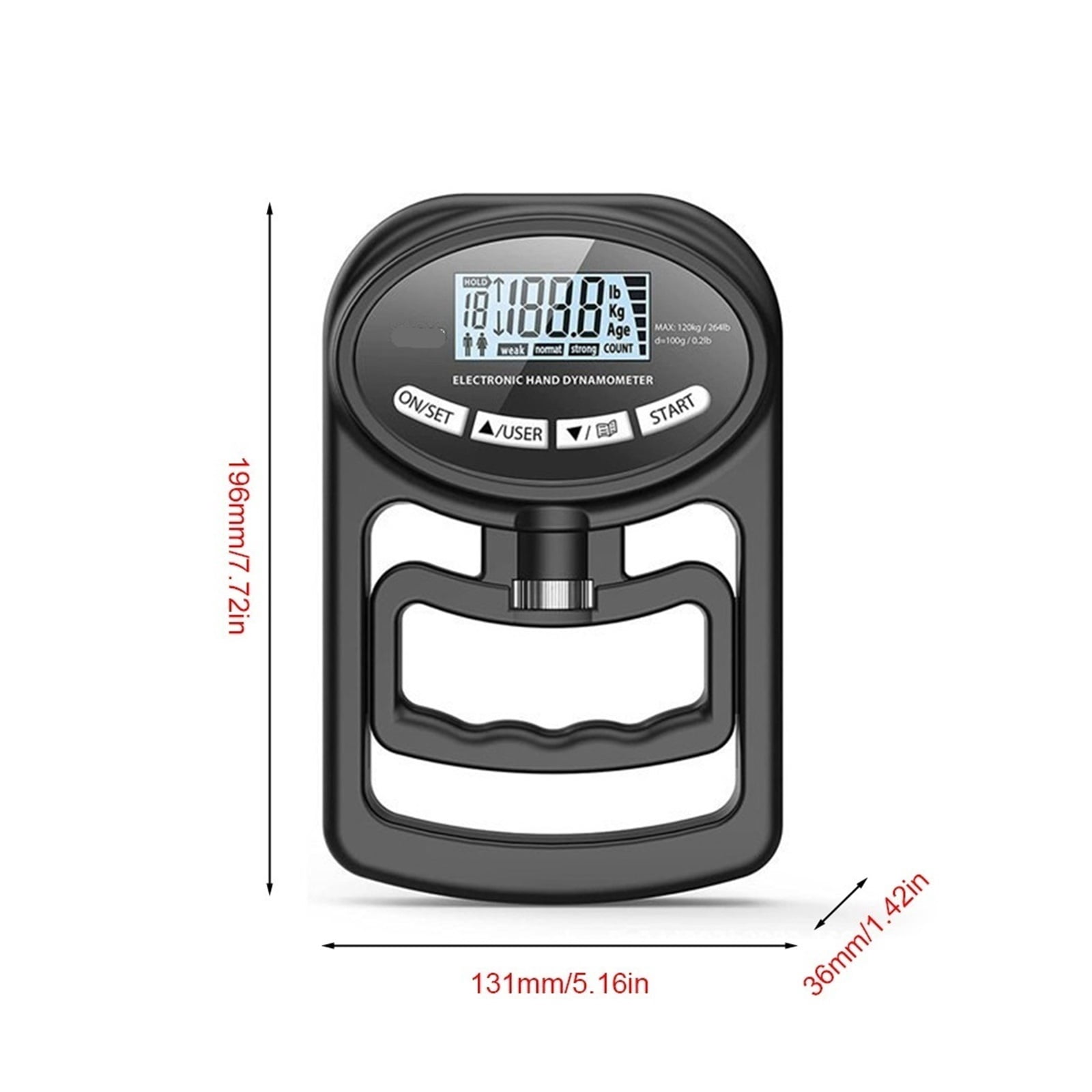 Grip Strength Tester 265Lbs/120Kg Grip Strength Ergonomic Hand Grip Training Gauge LED Display ,Ergonomic Design
