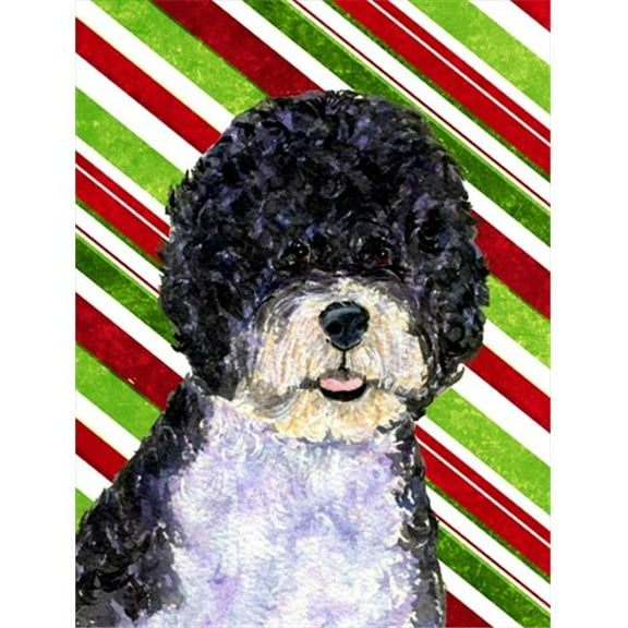 28 x 40 In. Portuguese Water Dog Candy Cane Holiday Christmas Flag Canvas, House Size