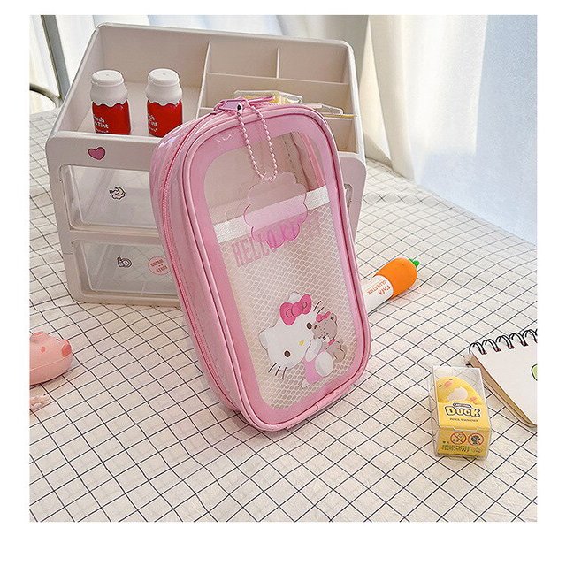 Sanrio Hello Kitty My Melody estuche de lápices de gran capacidad, bolsa de papelería transparente para estudiantes, bolsa de almacenamiento, dibujos animados lindos, venta al por mayor Fivean unisex