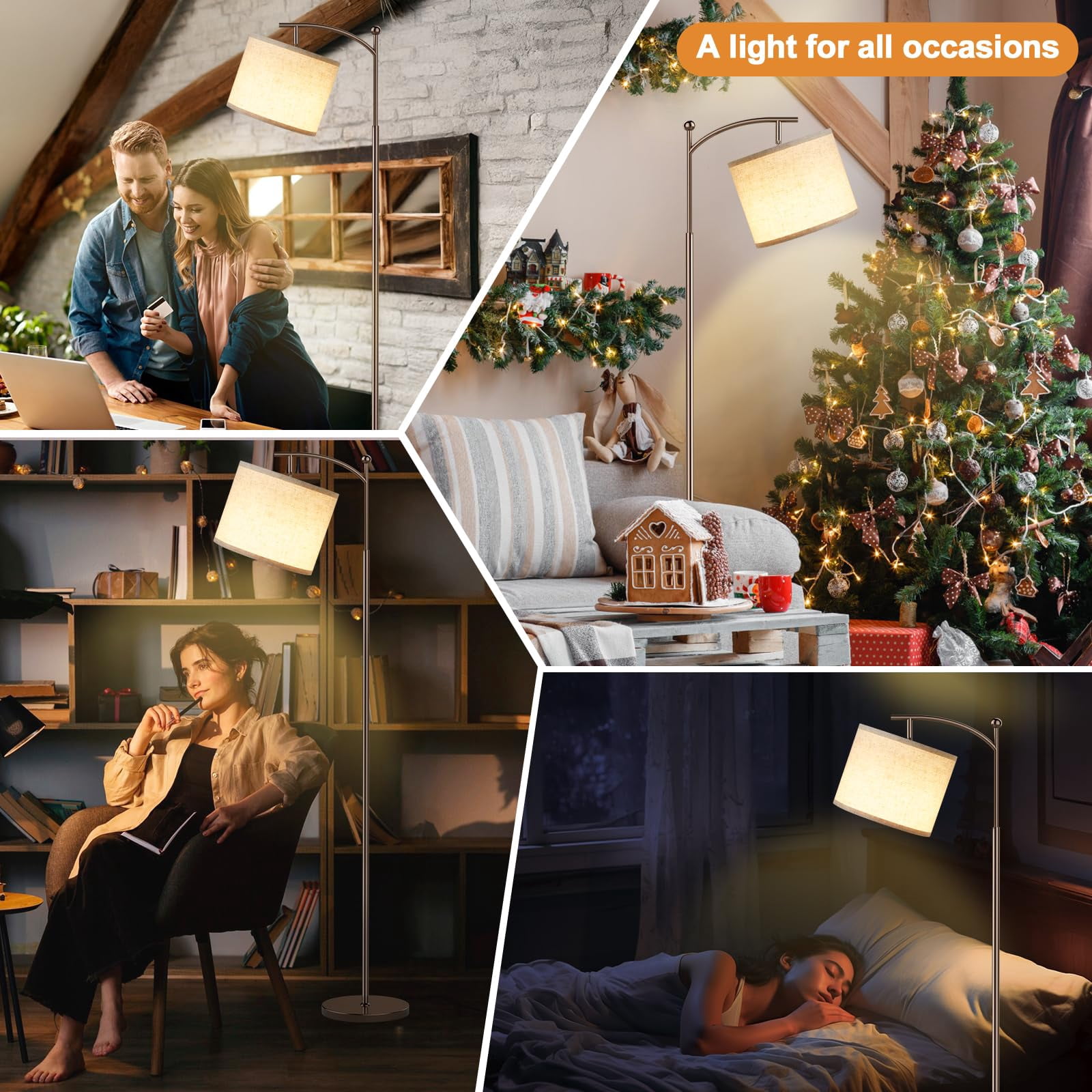 60" Floor Lamp For Living Room With 3 Color Temperatures  Adjustable Beige Shade Brown Pole Tall Bedroom Office Classroom Dorm 9w Bulb Included
