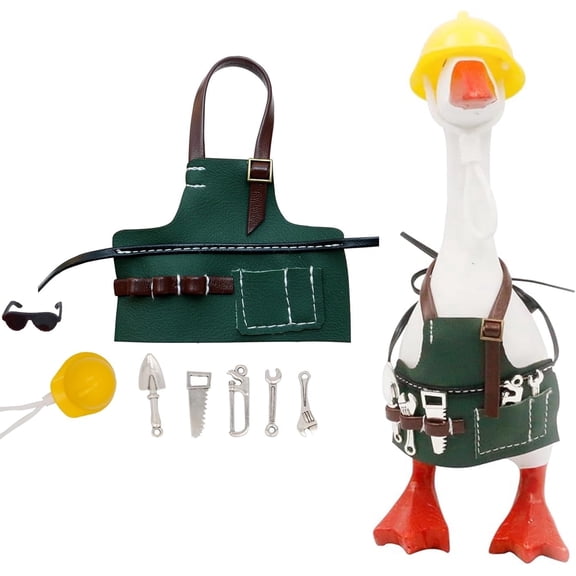 Mini Desktop Goose Outfit, Decorative Goose Costume Gardener Style Accessory Desktop Statue,Indoor Display,Courtyard Ornament