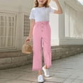 thumbnail image 3 of Juslio Girls Pants Casual Solid Elastic Waist Harun Pocket Loose Linen Pants, 3 of 8