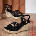 thumbnail image 7 of Rokment Women's Platform Wedge Dressy Sandals Stylish Casual Cross-Straps Espadrilles Chunky Heeled Beach Strappy Summer Shoes for Ladies Vacation Black Size 6.5, 7 of 7