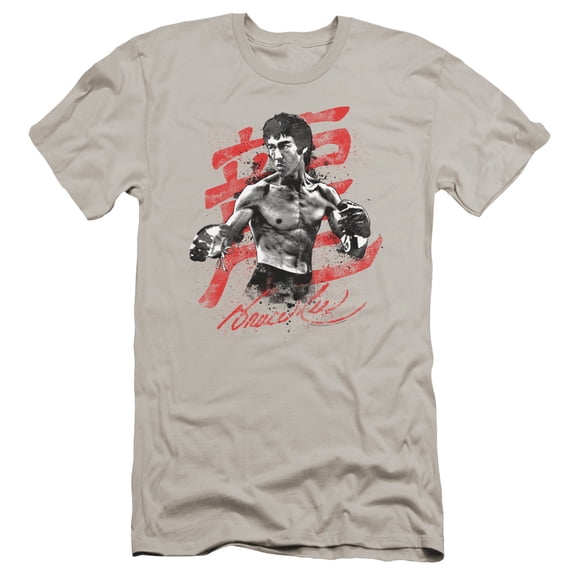 Bruce Lee Ink Splatter Premium Canvas T-Shirt Adult Slim Fit 30/1 Silver