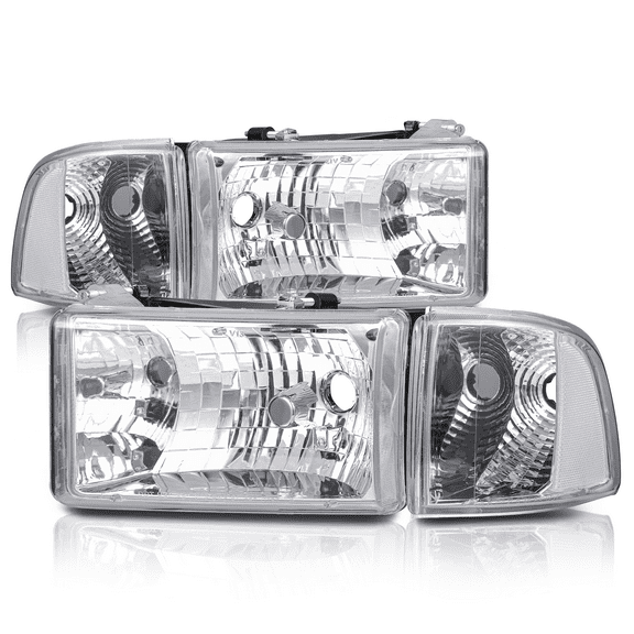 M-AUTO Headlights Assembly for 1994-2002 Dodge Ram 1500 2500 3500 Truck, Chrome Housing with Clear Lens Clear Reflector