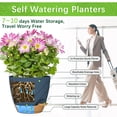 thumbnail image 4 of FIASON 2 Pack Navy Blue Self Watering Planters 10 Inch, Modern Matte Plant Pots with Brown Detachable Tray, UV Resistant Drainage and Watering Lip for Outdoor Patio, Sunroom and Coastal Bathroom, 4 of 11