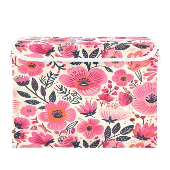 Storage Box With Lid 16.5x12.6x11.8In Foldable Stacked Household Storage Box Cute Cartoon Pink Flower